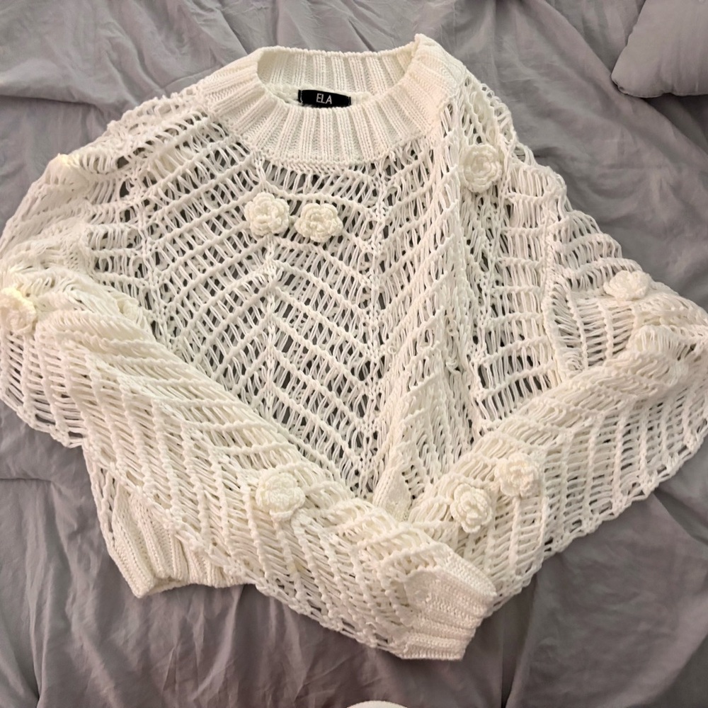 ELA Women's Cream Open-Knit Sweater